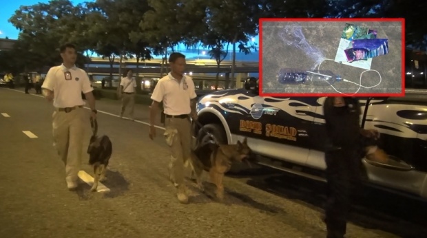 ป่วน สนามบินสุวรรณภูมิ พบมือถือใส่ขวดน้ำ พ่วงแบต ทิ้งโคนต้นไม้ “EOD” 