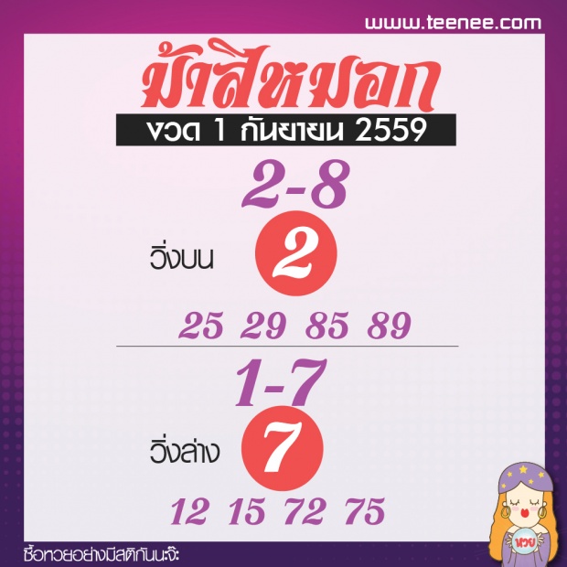 เลขเด็ด สำนักดัง งวดที่ 1 กันยายน 2559