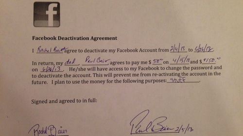 พ่อมะกันทำสัญญาจ่ายเงินลูกสาว 6,000 หากหยุดเล่นเฟซบุ๊กได้ 5 เดือน