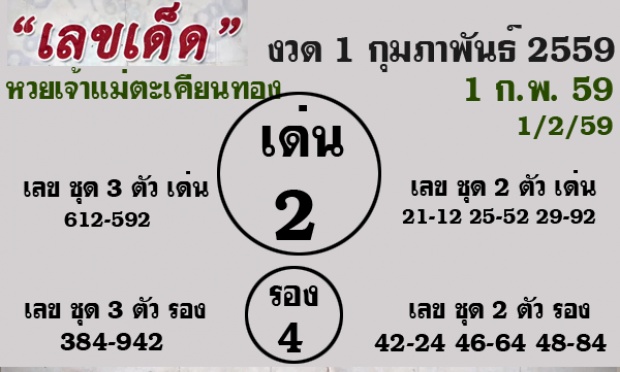 เลขเด็ดเลขดัง 1 ก.พ.59 เช็คได้ที่นี่เลยจ้า