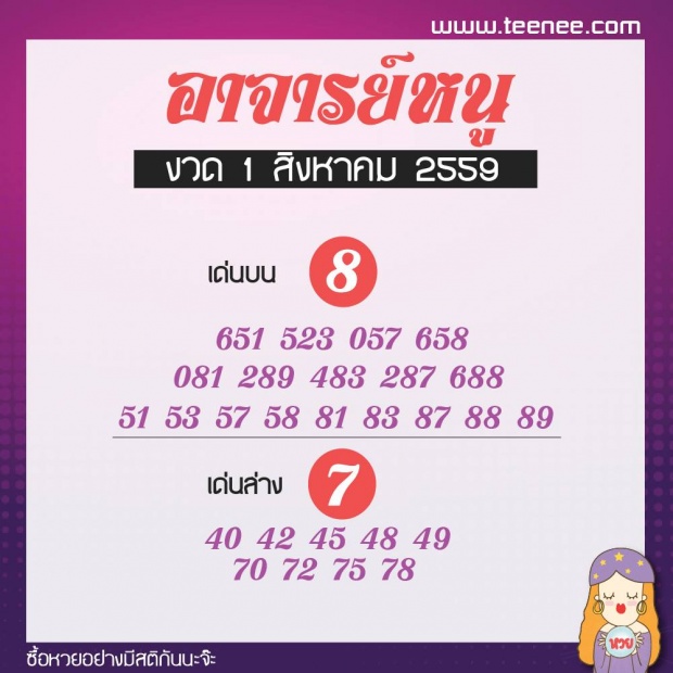 มาแล้วจ้าาา เลขเด็ด 10 สำนักดัง งวดประจำวันที่ 1 สิงหาคม 2559