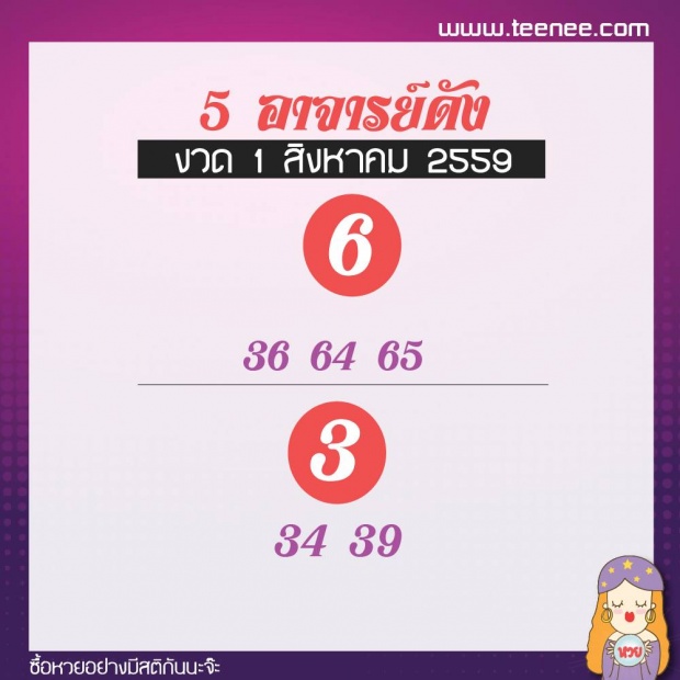 มาแล้วจ้าาา เลขเด็ด 10 สำนักดัง งวดประจำวันที่ 1 สิงหาคม 2559