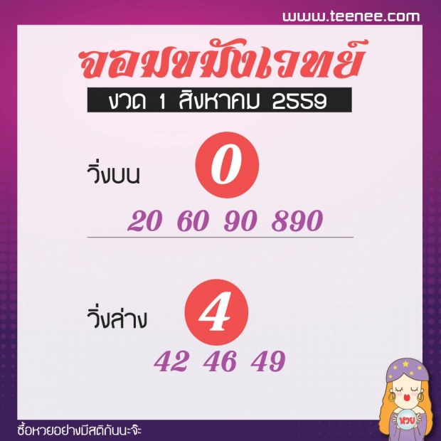 มาแล้วจ้าาา เลขเด็ด 10 สำนักดัง งวดประจำวันที่ 1 สิงหาคม 2559