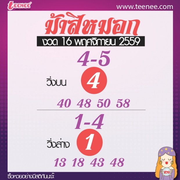 เลขเด็ด สำนักดัง งวดวันที่ 16 พฤศจิกายน 2559