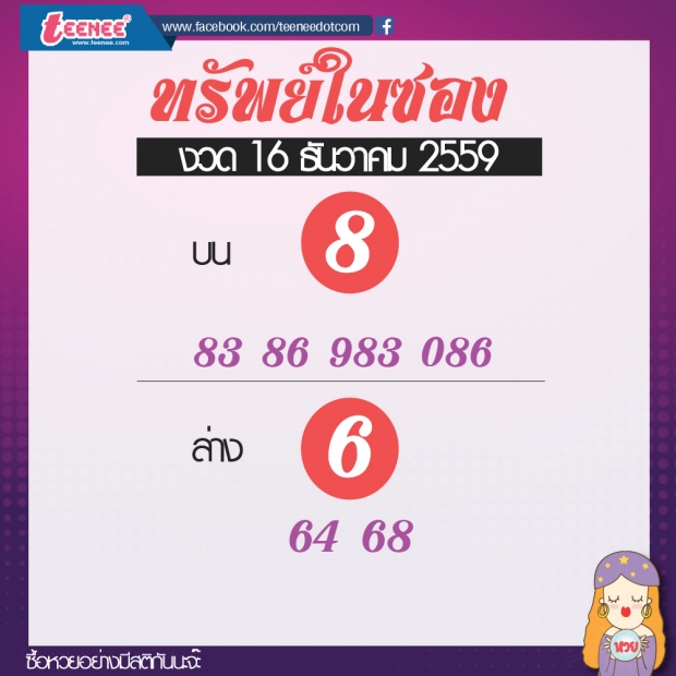 เลขเด็ด สำนักดัง งวดที่ 16 ธันวาคม 2559