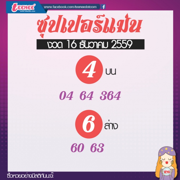 เลขเด็ด สำนักดัง งวดที่ 16 ธันวาคม 2559