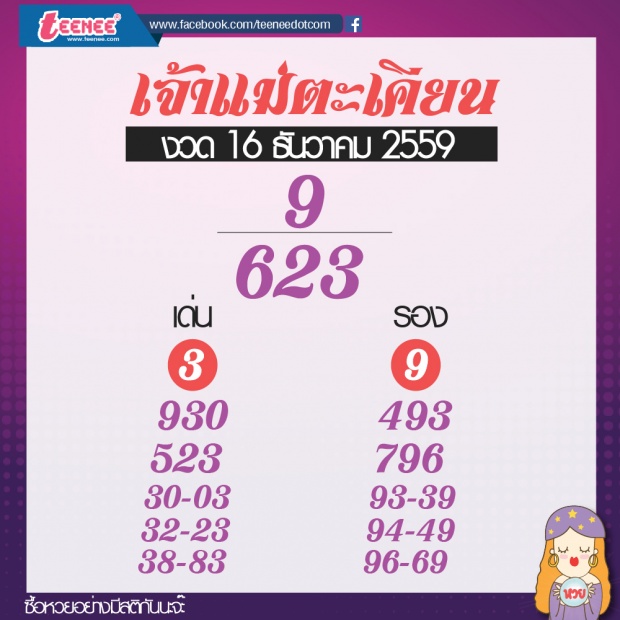 เลขเด็ด สำนักดัง งวดที่ 16 ธันวาคม 2559