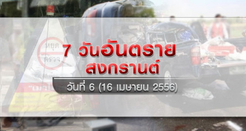 สรุป 7วันอันตรายสงกรานต์วันที่6 ตายแล้ว285 เจ็บ2,783 