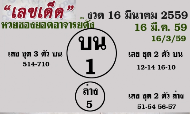 เช็คเลขเด็ดเลขดัง งวด16/3/59 ที่นี้เลยจ้า