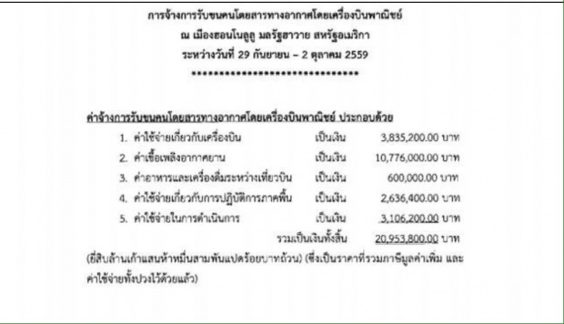 กลาโหมแจง! งบ 20 ล้าน เหมาเครื่องบินไปประชุมที่ฮาวาย