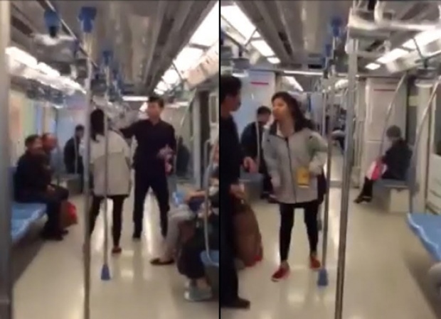 เพี้ยนหนัก!! สาวจีนเดินถ่มน้ำลายใส่ผู้โดยสารรถไฟทุกคน..(มีคลิป)