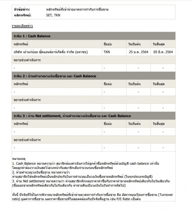 ‘ต๊อบ-ครอบครัว’ ขายหุ้น เถ้าแก่น้อย  กลต.แจ้งติด Cash Balance