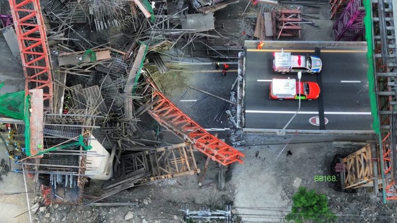 เปิดภาพมุมสูง คานถล่มพระราม 2 พบร่างผู้เสียชีวิตรายที่ 5 แล้ว