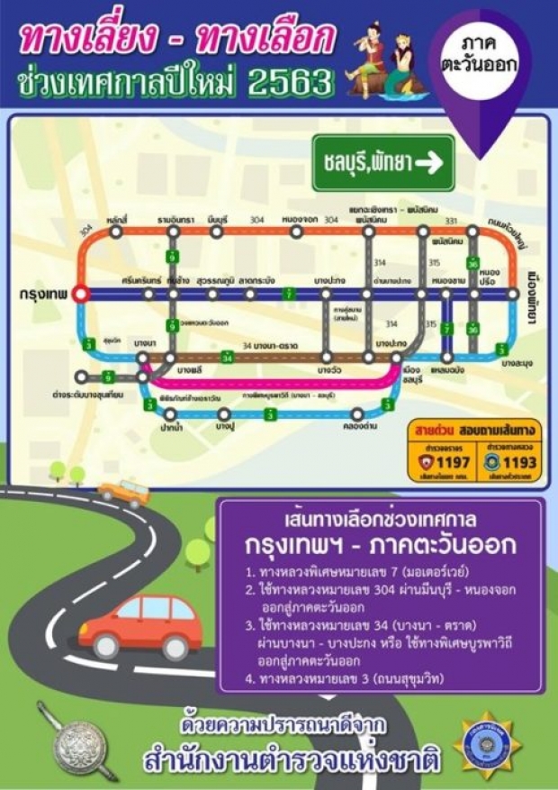 ตร.จัดอินโฟกราฟิกแนะเส้นทางเลี่ยง รถติดปีใหม่ 63 ทั่วประเทศ