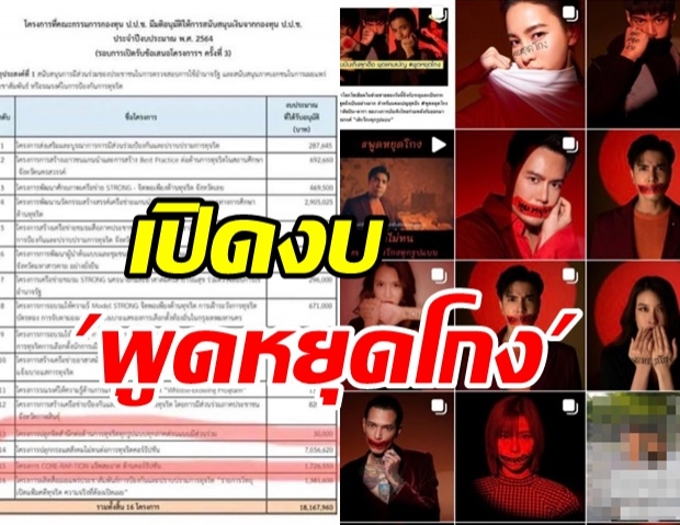 เปิดงบ “พูดหยุดโกง” จากกองทุน ป.ป.ช. ดาราทยอยลบภาพรัวๆ