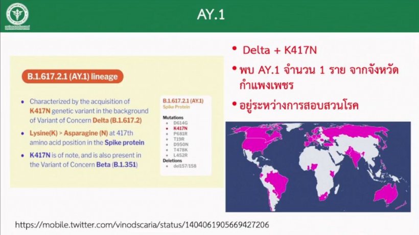 ไทยพบโควิดกลายพันธุ์ อัลฟาพลัส18ราย -เดลตาพลัส(AY.1)1ราย