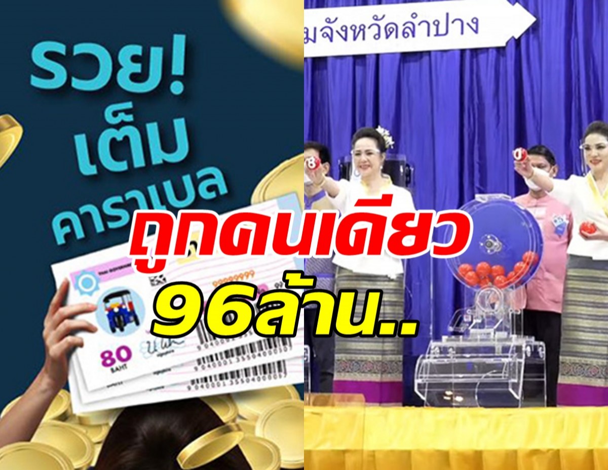 รวยเต็มคาราเบล!ถูกสลากดิจิทัลรางวัลที่ 1 คนเดียว 16 ใบ รับ 96 ล้านบาท