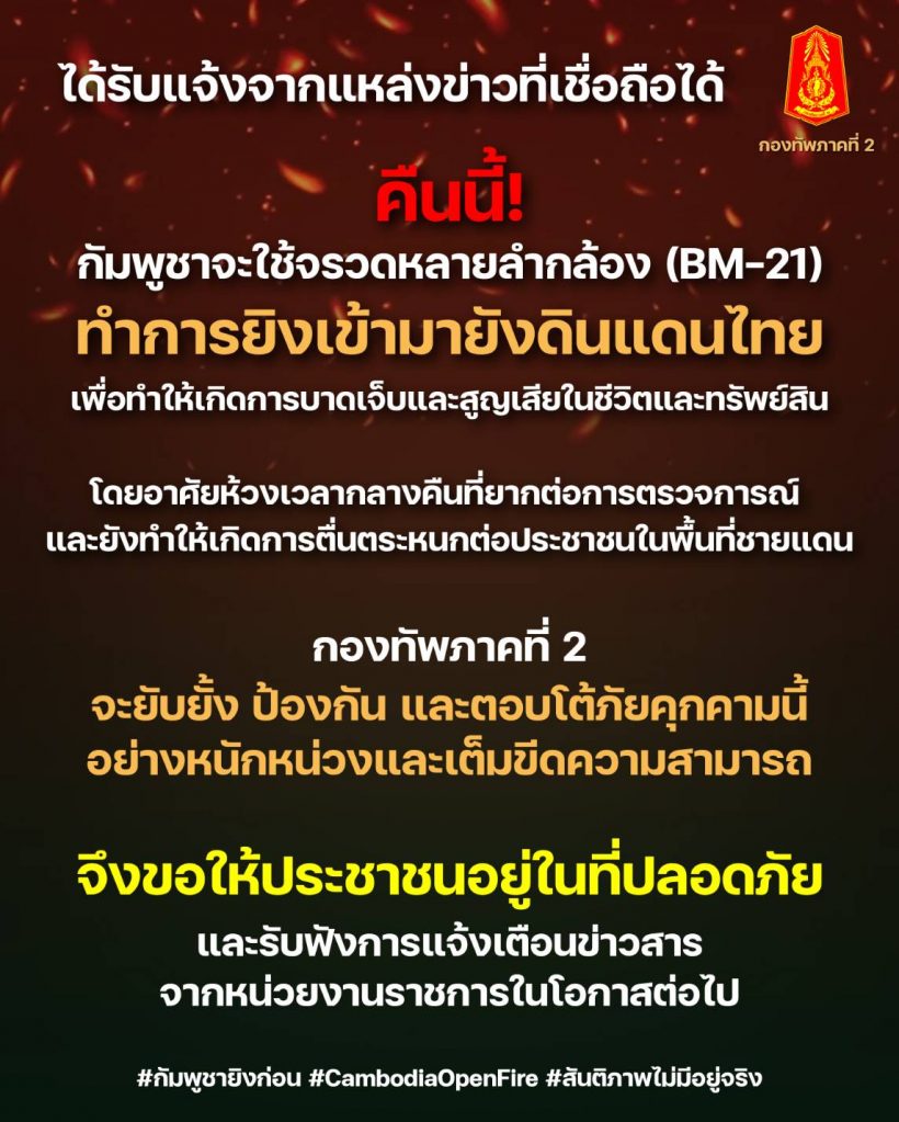 ประกาศเฝ้าระวัง!..การข่าวระบุ เขมรเตรียมยิงBM-21ใส่ไทย