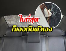 สาวสุดอึ้ง ในที่สุดก็เจอกับตัวเอง ปูนหล่นใส่กระจกรถจนร้าว