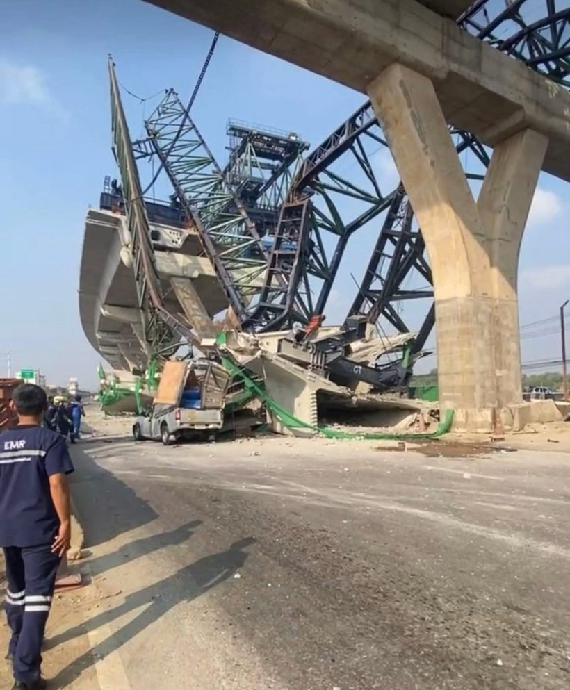 เปิดภาพความเสียหาย! พระราม 2 เครนถล่มอีกเเล้ว