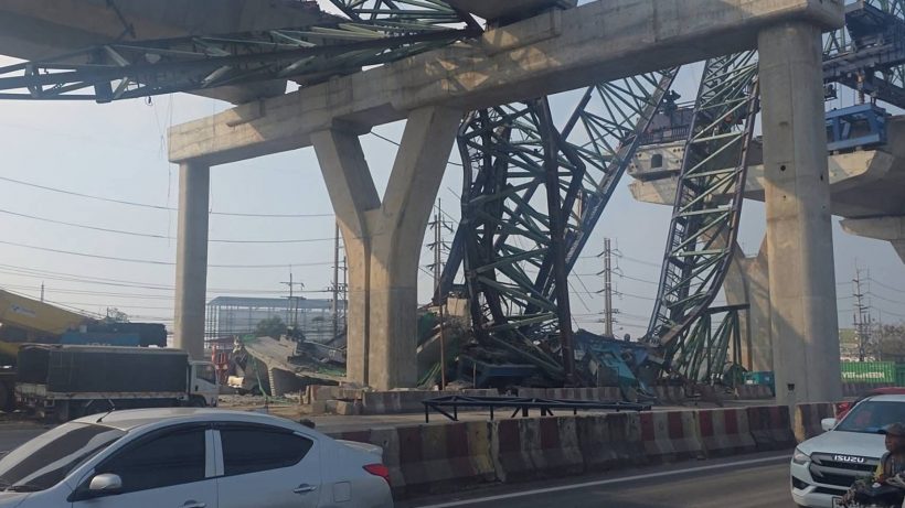 เปิดภาพความเสียหาย! พระราม 2 เครนถล่มอีกเเล้ว