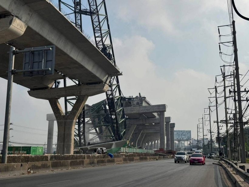 เปิดภาพความเสียหาย! พระราม 2 เครนถล่มอีกเเล้ว