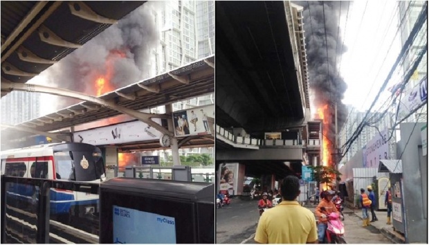 ผู้โดยสารโกลาหล!! ปิดสถานีบีทีเอสอ่อนนุชชั่วคราว-ไฟไหม้ด้านข้าง