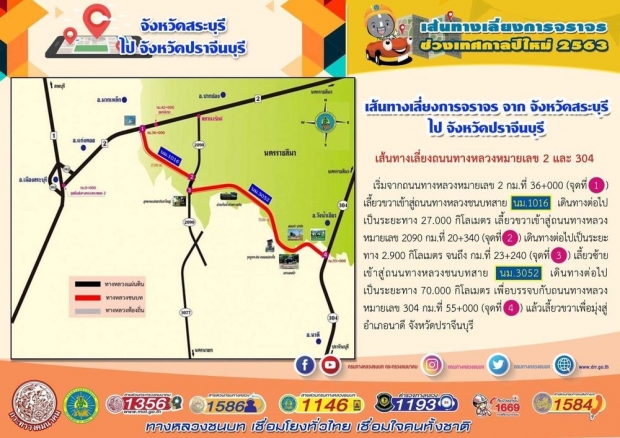 แผนที่เส้นทางกลับบ้านเทศกาลปีใหม่ 2563 พื้นที่รับผิดชอบของทางหลวงชนบท