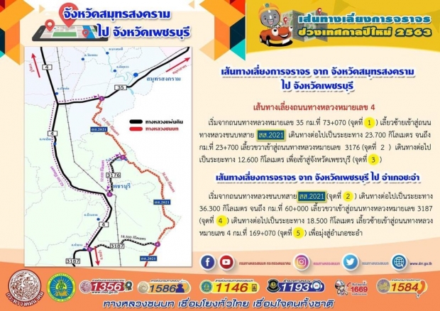 แผนที่เส้นทางกลับบ้านเทศกาลปีใหม่ 2563 พื้นที่รับผิดชอบของทางหลวงชนบท