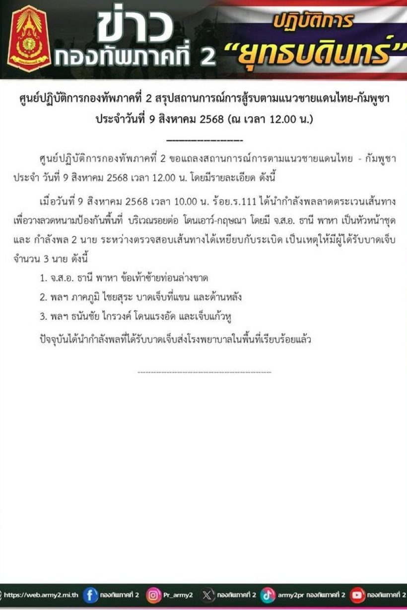 อีกแล้ว! ทหารไทยลาดตระเวนโดนกับระเบิด เจ็บ3นาย