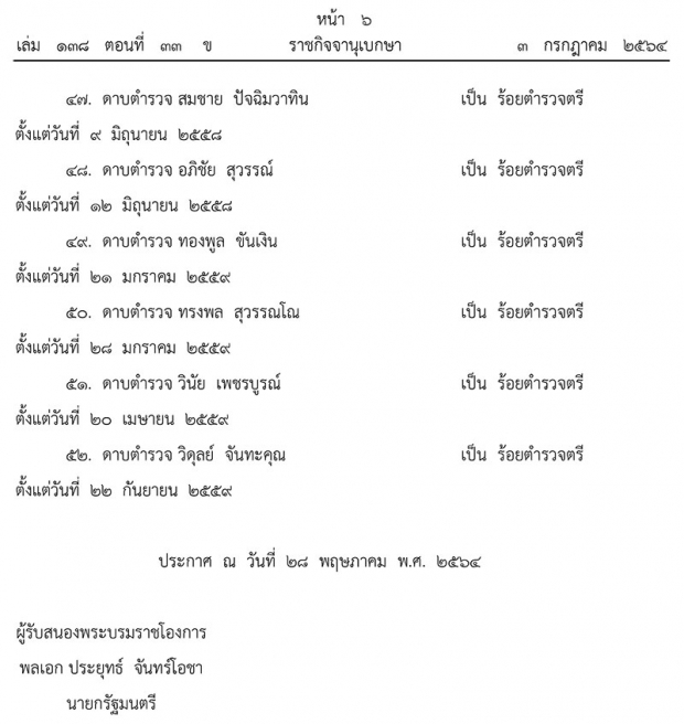 โปรดเกล้าฯพระราชทานยศตํารวจเป็นกรณีพิเศษ จำนวน 54 ราย