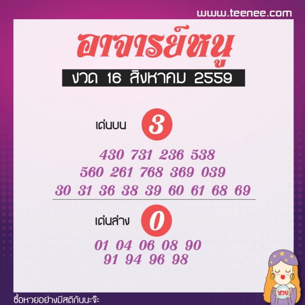 มาแล้ว!รวมเลขเด็ด 10สำนักดัง งวด 16 สิงหาคม 2559