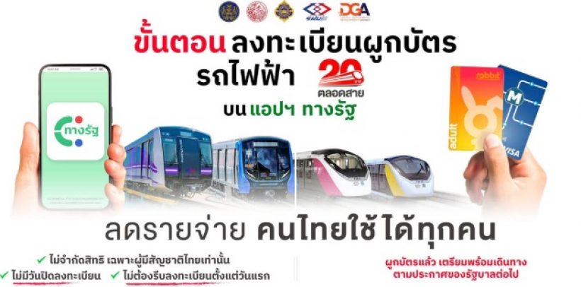 เปิดขั้นตอนลงทะเบียน รถไฟฟ้า 20 บาทตลอดสาย ผ่านแอพพ์ทางรัฐ