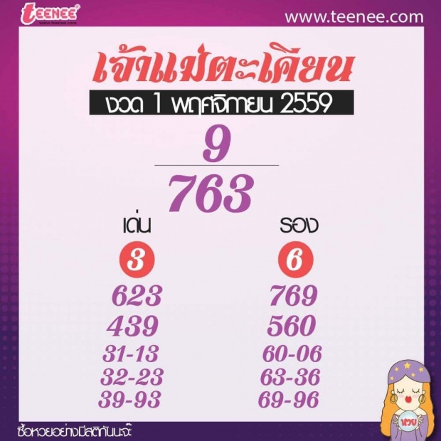 เลขเด็ด สำนักดัง งวดวันที่ 1 พฤศจิกายน 2559