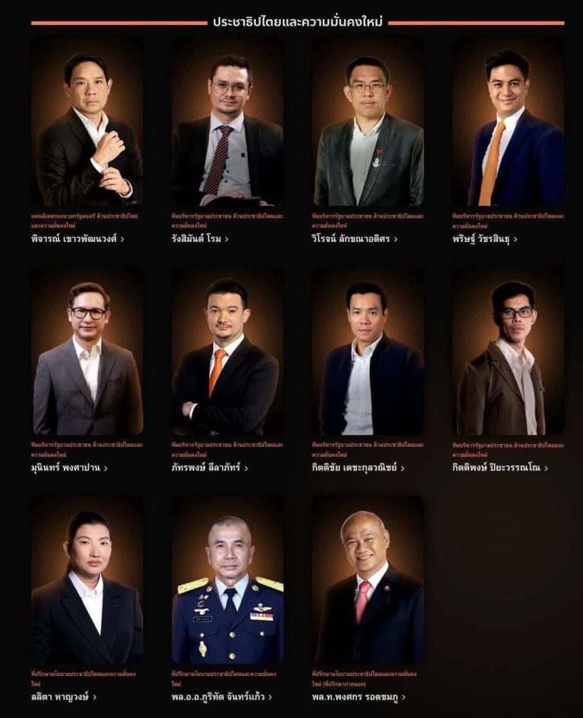 เว็บ พรรคประชาชน เปิดรายชื่อทีมบริหาร รัฐบาลประชาชน