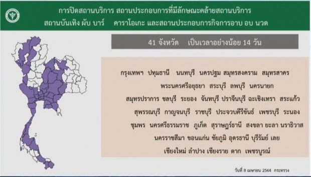 ศบค.เคาะแล้ว! ปิดสถานบันเทิง 41 จว. มีผลเที่ยงคืนวันนี้