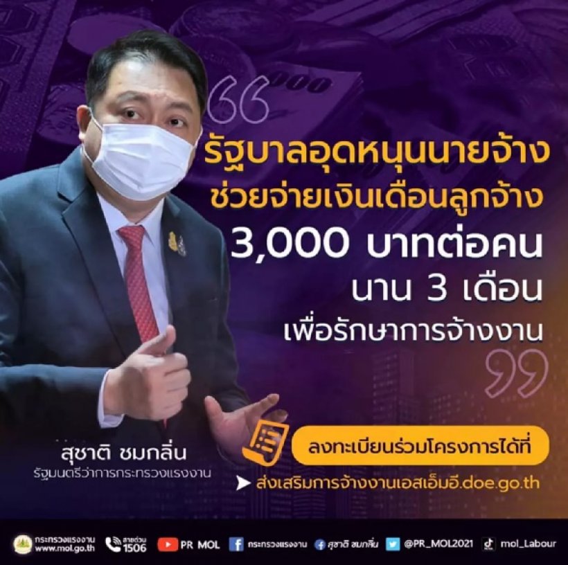 เปิดเงื่อนไขแจกเงินอุดหนุนลูกจ้าง 3,000บาท นาน 3 เดือน เช็คอัปเดทที่นี่ 