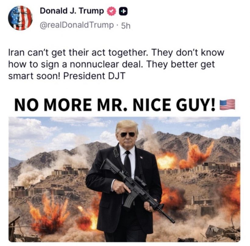 อิหร่านหนาว! ทรัมป์โชว์ภาพAI ถือปืน-กร้าวเลิกเป็นคนดี