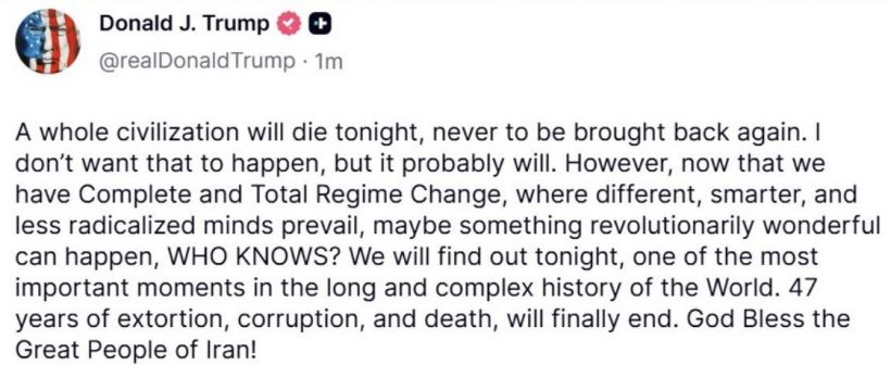 ด่วน!ทรัมป์โพสต์เดือด อารยธรรมจะดับสูญ โลกจะไม่เหมือนเดิม