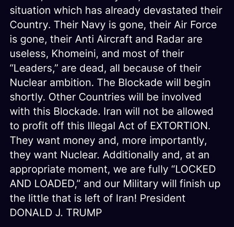 ด่วน!!‘ทรัมป์’ ประกาศปิดล้อมฮอร์มุซ หลังเจรจาล้มเหลว