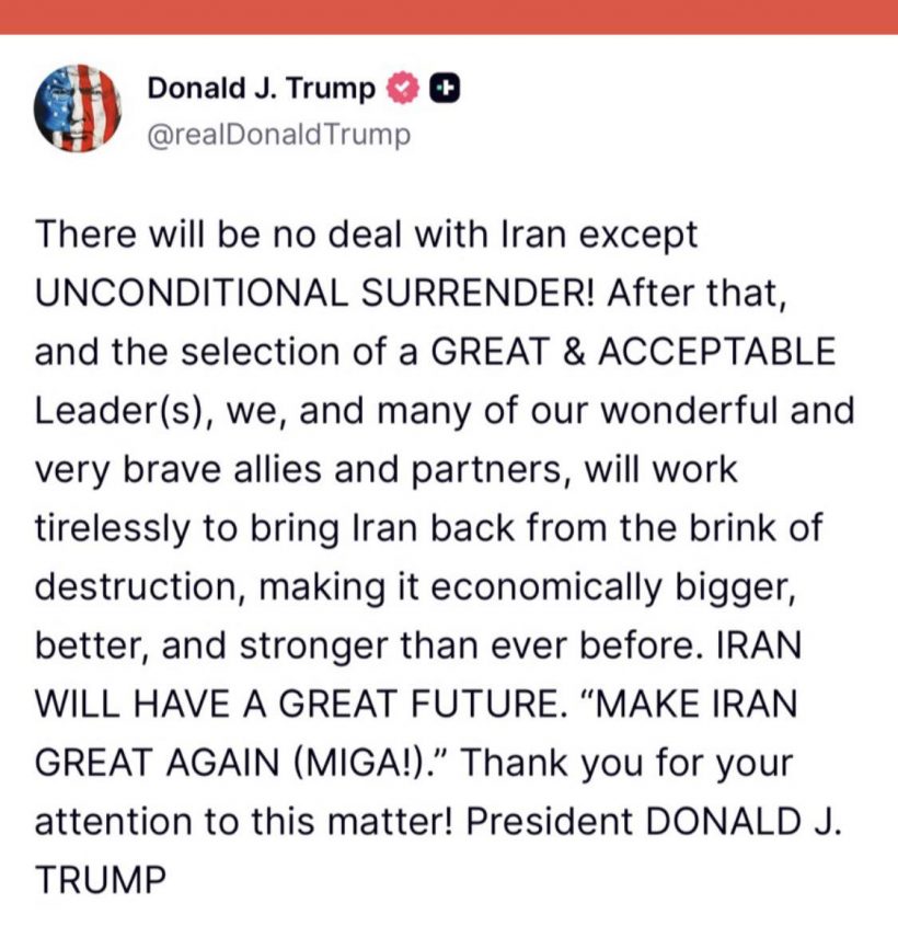 ทรัมป์กร้าว จำนนไร้เงื่อนไขเท่านั้นคือทางรอดอิหร่าน!